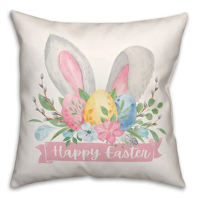 Happy Easter Banner 18" x 18" Throw Pillow