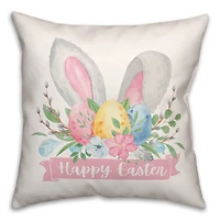 Happy Easter Banner 18" x 18" Throw Pillow