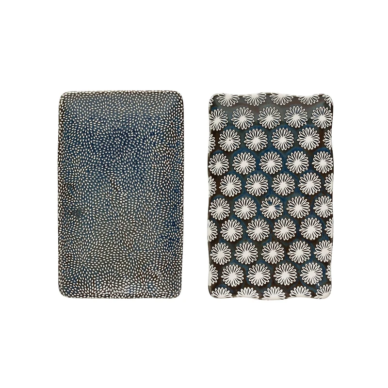 Hello Honey® 8" Blue & White Rectangle Stoneware Plate Set