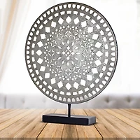 19" Silver Rustic Metal Medallion Sculpture