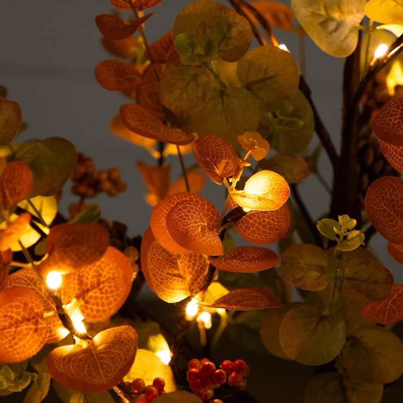 4ft. Pre-Lit Autumn Eucalyptus Artificial Fall Tree with Pinecones, Berries and 60 Warm White LED Lights