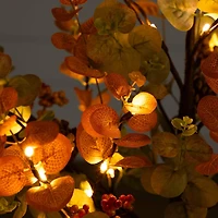 4ft. Pre-Lit Autumn Eucalyptus Artificial Fall Tree with Pinecones, Berries and 60 Warm White LED Lights