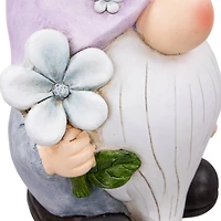 18" Gnome with Purple Hat & Flower Outdoor Garden Statue