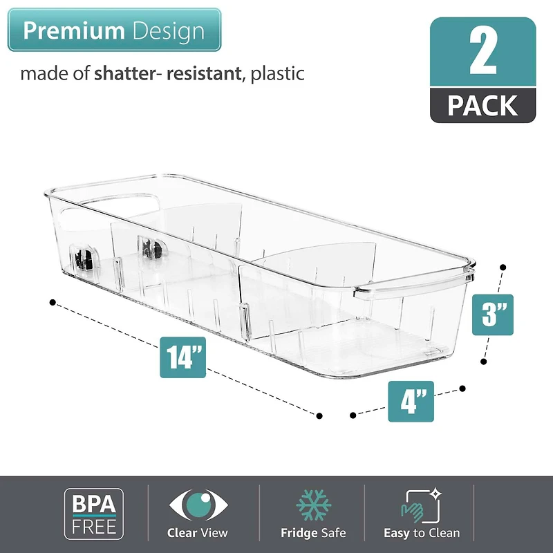 Sorbus Small Clear Organizing Bins on Wheels with Removable Dividers, 2ct.