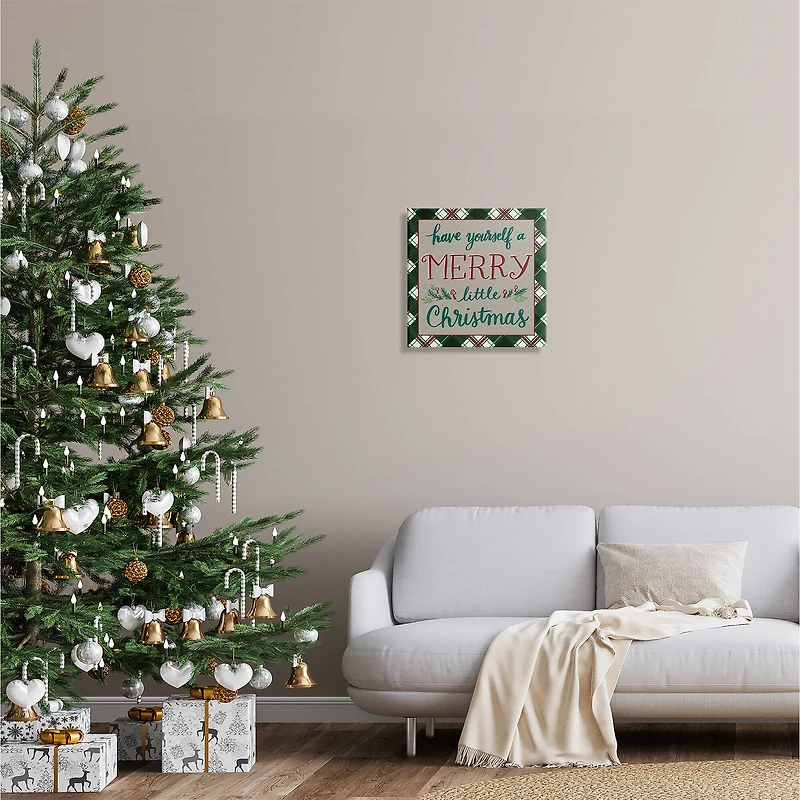 Stupell Industries Merry Little Christmas Plaid Holiday Canvas Wall Art