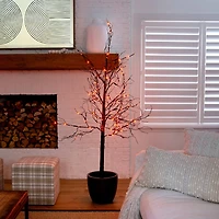 6ft. Orange & Purple LED Pre-Lit Halloween Deluxe Black Twig Artificial Fall Tree