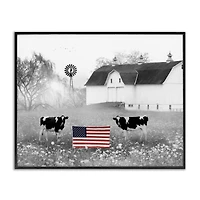 Stupell Industries Americana Barn Country Cows Flag Framed Giclee Art