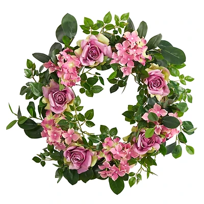 22" Pink Hydrangea & Rose Wreath