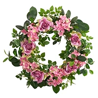 22" Pink Hydrangea & Rose Wreath