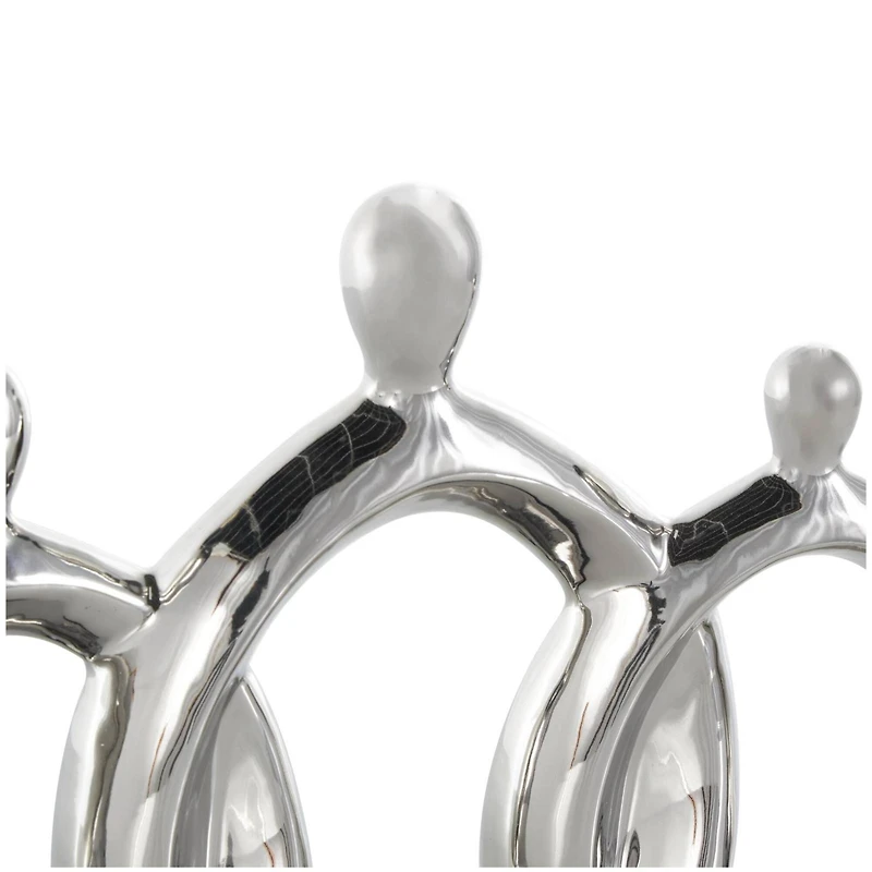 12" Silver Abstract Family Figures Decorative Sculpture with Black Rectangular Base