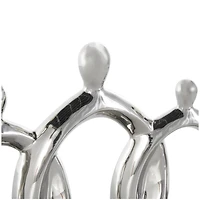 12" Silver Abstract Family Figures Decorative Sculpture with Black Rectangular Base