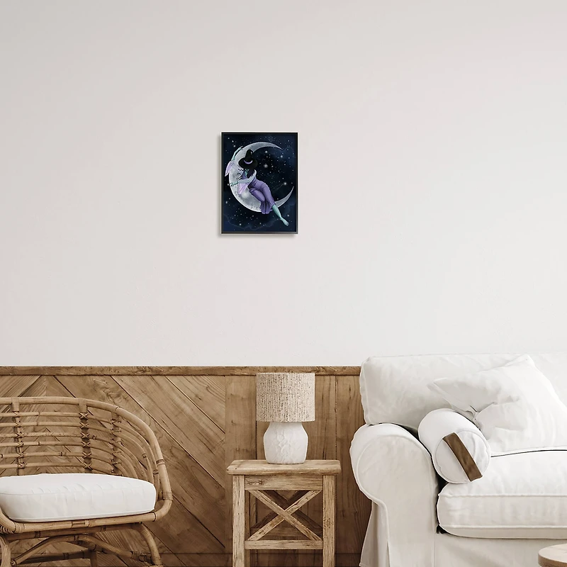 Stupell Industries Moon Witch Starry Night Sky Framed Giclee Art