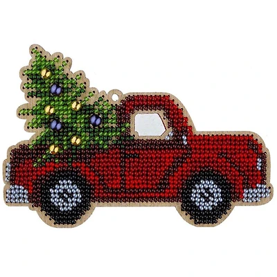 Wonderland Crafts Red Truck Ornament Bead Embroidery on Wood Kit