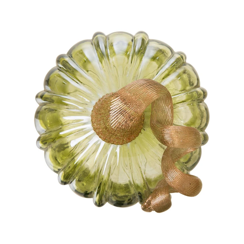 Glitzhome® Short Crackle Glass Pumpkin, Green