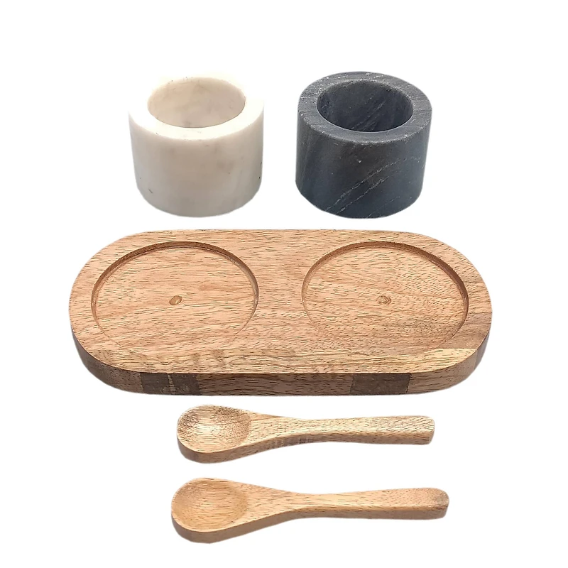 Marble Bowls with Mango Wood Tray & Spoons Set by Ashland®