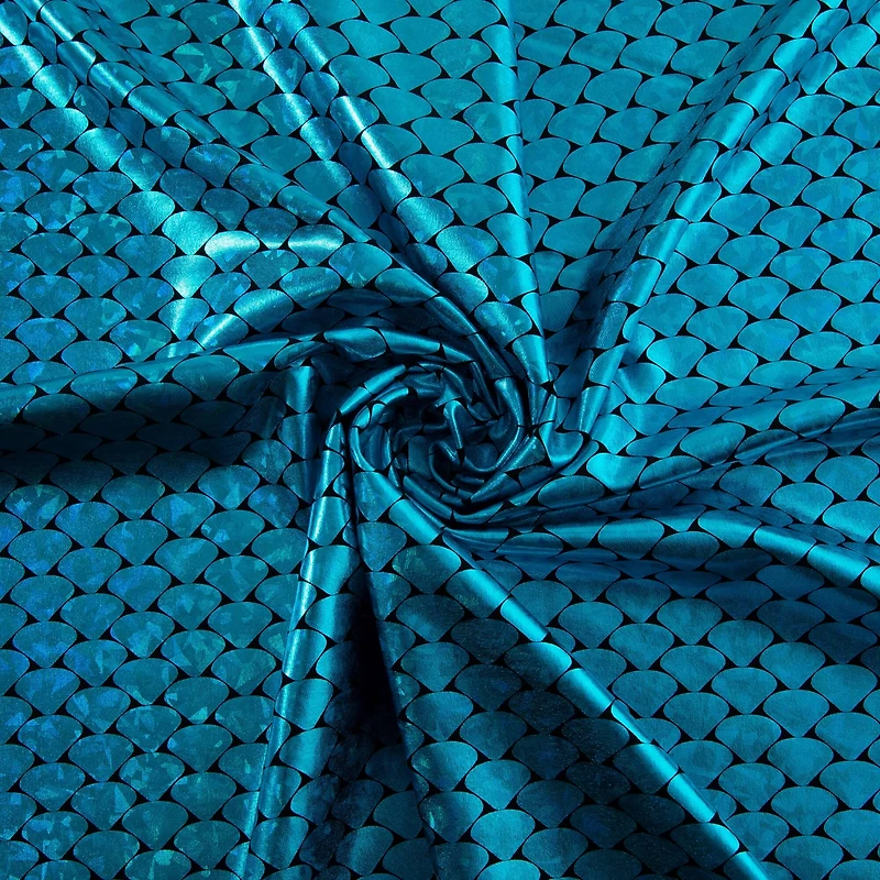 Cosplay by Yaya Han Metallic Turquoise Holographic Mermaid Scales All Way Stretch Jersey Fabric