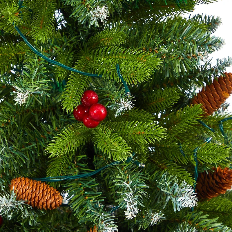 4.5ft. Pre-Lit Snow Tipped Portland Spruce Artificial Christmas Tree in White Metal Planter, Clear LED Lights