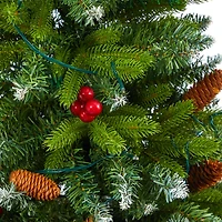 4.5ft. Pre-Lit Snow Tipped Portland Spruce Artificial Christmas Tree in White Metal Planter, Clear LED Lights 