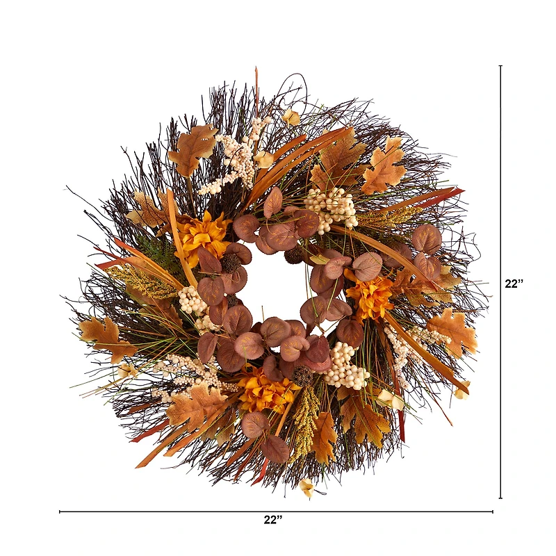22" Autumn Dahlia & Berries Fall Wreath