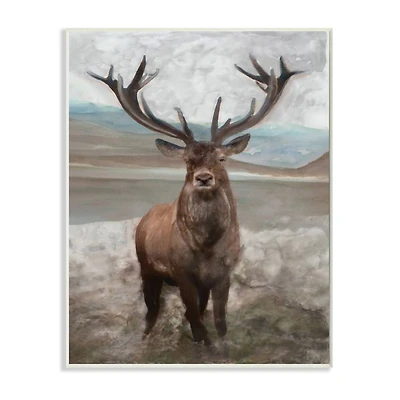 Stupell Industries Moose Encounter Landscape Animal Watercolor Painting Wall Plaque