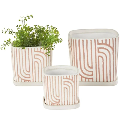 Pink Geometric Linear Arch Pattern Planter Set