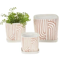 Pink Geometric Linear Arch Pattern Planter Set