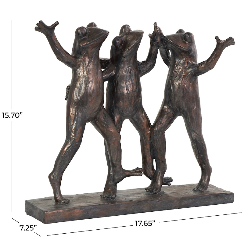 18" Bronze Patina 3 Dancing Frogs Sculpture