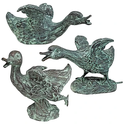 Design Toscano Lindell Pond Bronze Ducks Spitting Garden Statues Set
