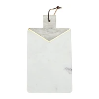 Hello Honey® 16" Gray and White Boho 2-Tone Marble Charcuterie or Cutting Board with Brass Inlay and Leather Tie