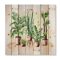 Designart - Indoor Green Home House Plants I - Traditional Print on Natural Pine Wood