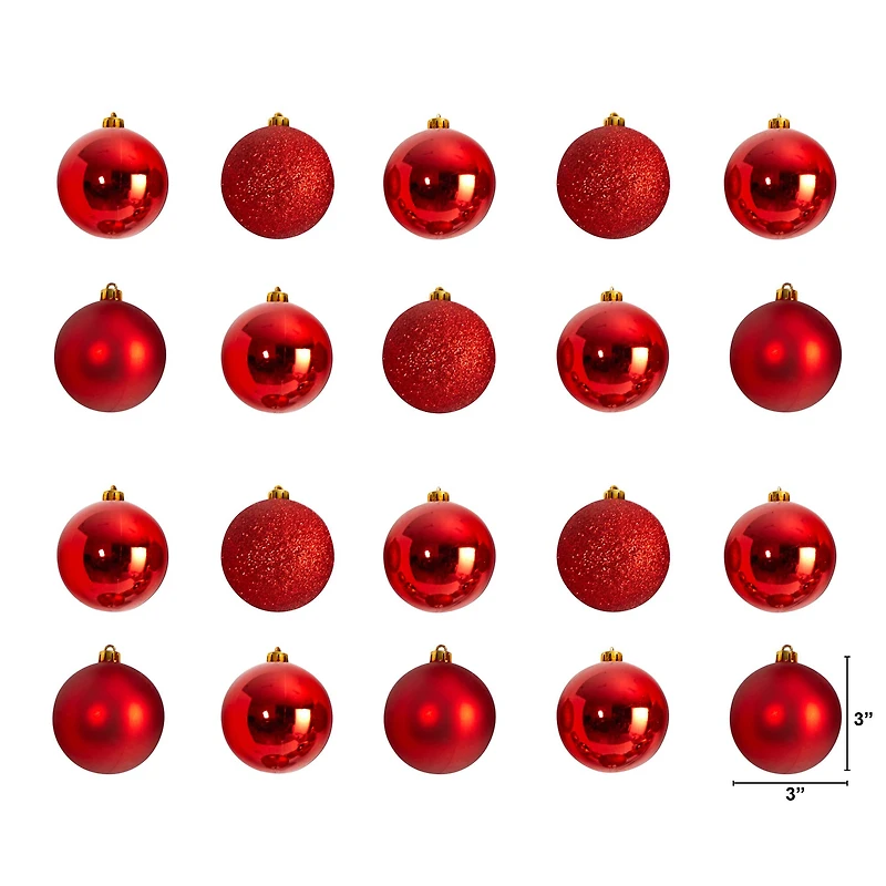 20ct. 3" Red Shatterproof Christmas Ornaments