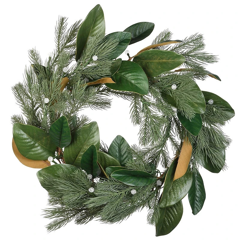 24" Warm White LED Magnolia Mix Pine Wreath