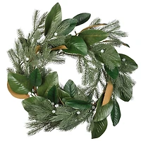 24" Warm White LED Magnolia Mix Pine Wreath