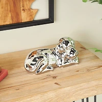 10" Silver Ceramic Laying Dog Sculpture