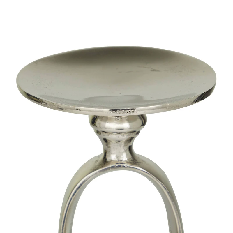 Silver Aluminum Modern Candle Holder Set, 15'' & 19''