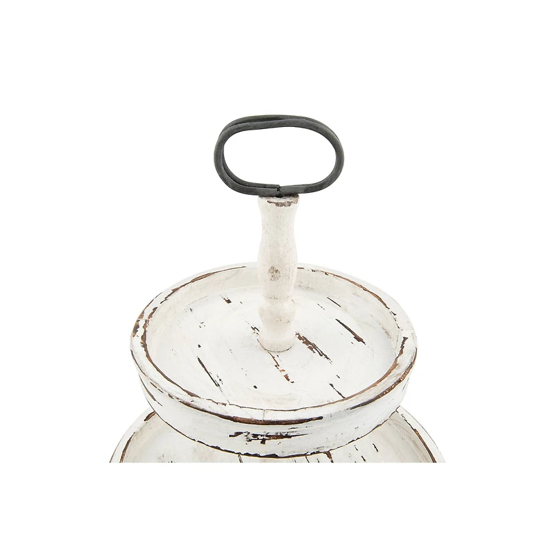 Hello Honey® 18.5" Distressed Cream Wood 2-Tier Tray