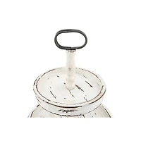 Hello Honey® 18.5" Distressed Cream Wood 2-Tier Tray