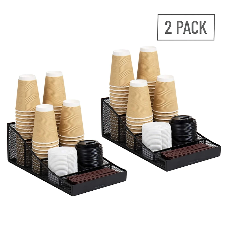 Mind Reader Network Collection 7-Compartment Black Cup and Condiment Organizer, 2ct.