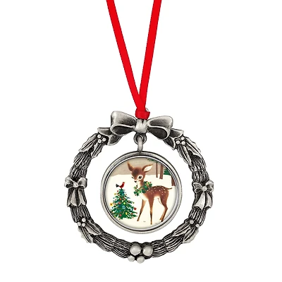 JFK Half Dollar Wreath Ornament With Colorized Reindeer Coin