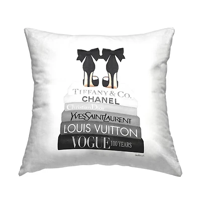 Stupell Industries Elegant Black Bow Shoes Glam Fashion Books Throw Pillow, 18" x 18"