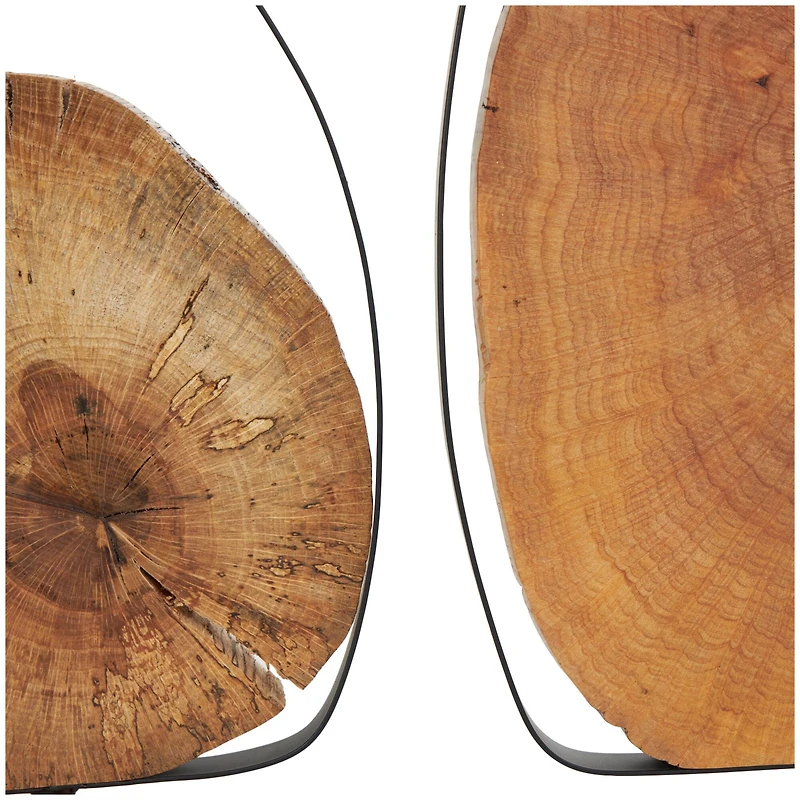 Brown Wood Abstract Slab Sculpture Set