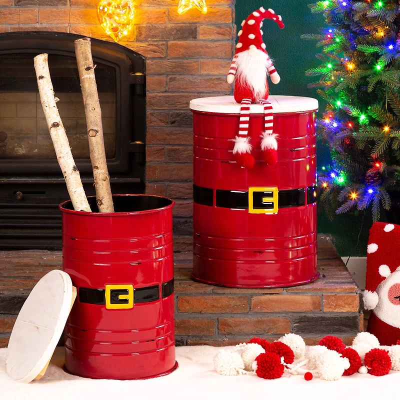 Glitzhome® Christmas Metal Santa Belt Storage Container Set
