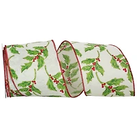 JAM Paper 4" x 10yd. Green & Red Glitter Holly Berry Exquisite Wired Ribbon