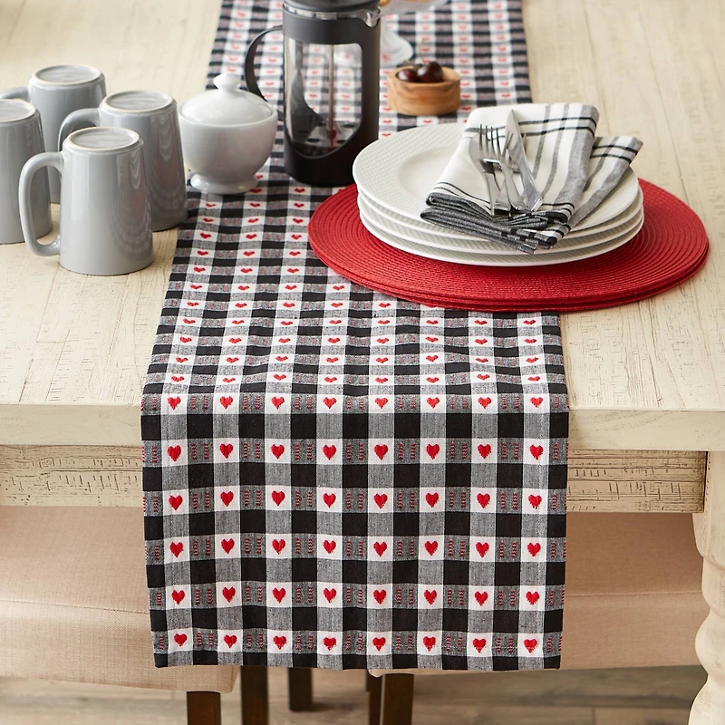 DII® 108" Hearts Dobby Check Table Runner
