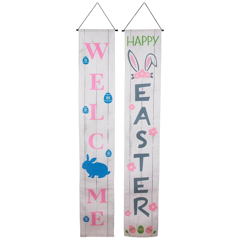 White Welcome Happy Easter Hanging Door Banner Set
