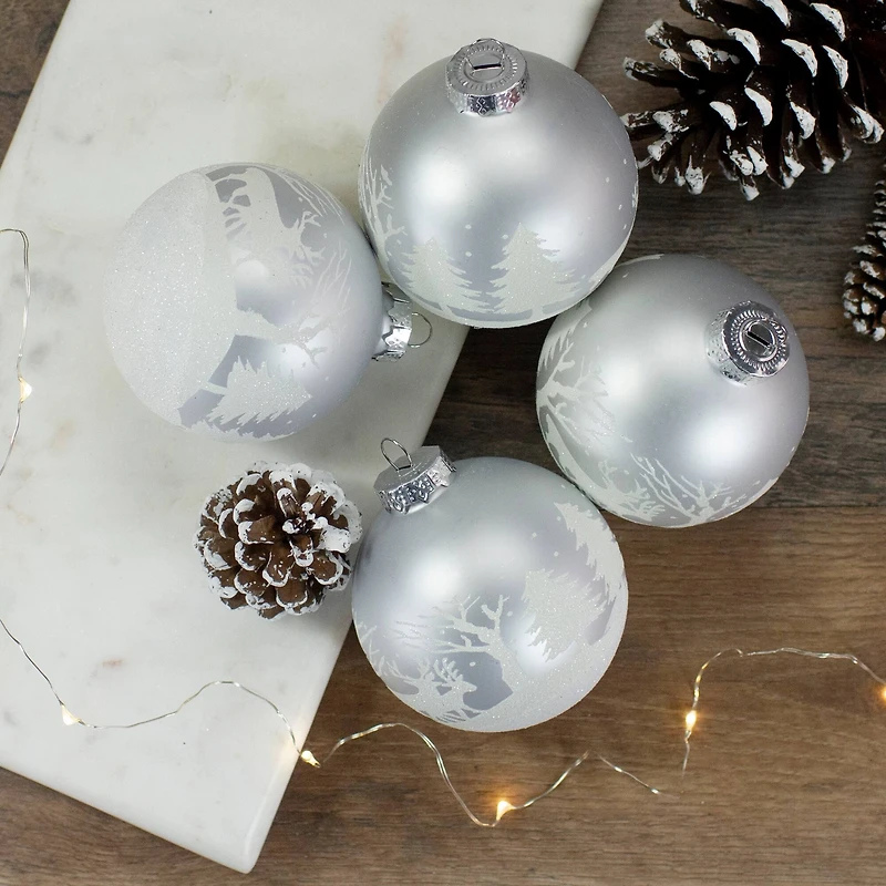4ct. 3.25" Matte and Frosted White Glass Hanging Christmas Ball Ornaments