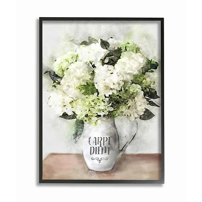Stupell Industries Carpe Diem with White Hydrangea Bouquet Framed Wall Art