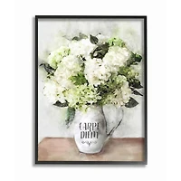 Stupell Industries Carpe Diem with White Hydrangea Bouquet Framed Wall Art