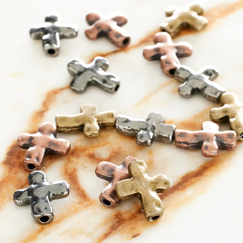 Metallic Metal Cross Beads, 12mm by Bead Landing™