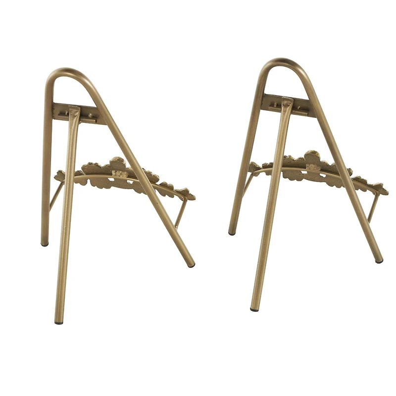 Gold Metal Arched Foldable Display Easel with Vine Emblem Set